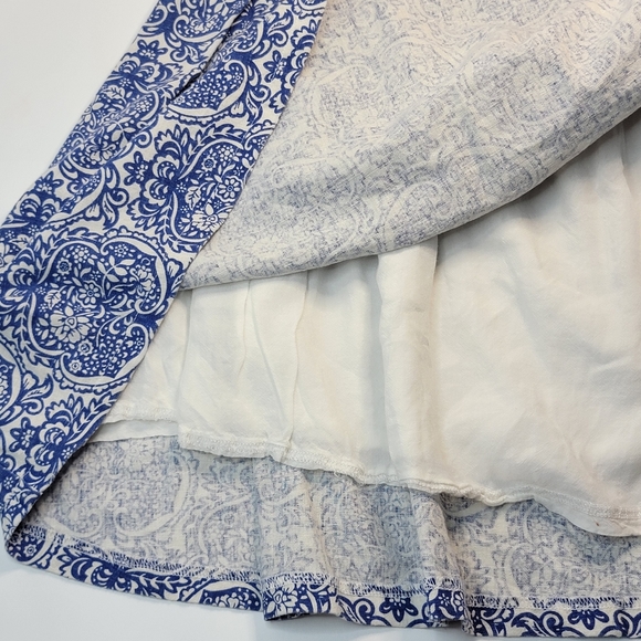 Miss Cherry 100% Linen Blue China Print Scoop Back Babydoll Dress, EUC, size 12 - Picture 5 of 9